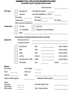 typical pool permit application